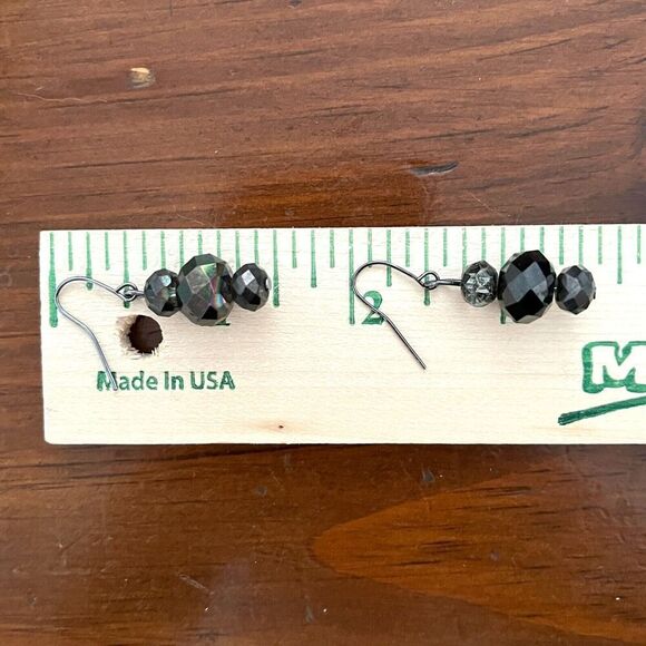 Handmade Glass Bead Earrings 1.5in Hooks Black Coated Beads Dark Silver Tone - Picture 14 of 14